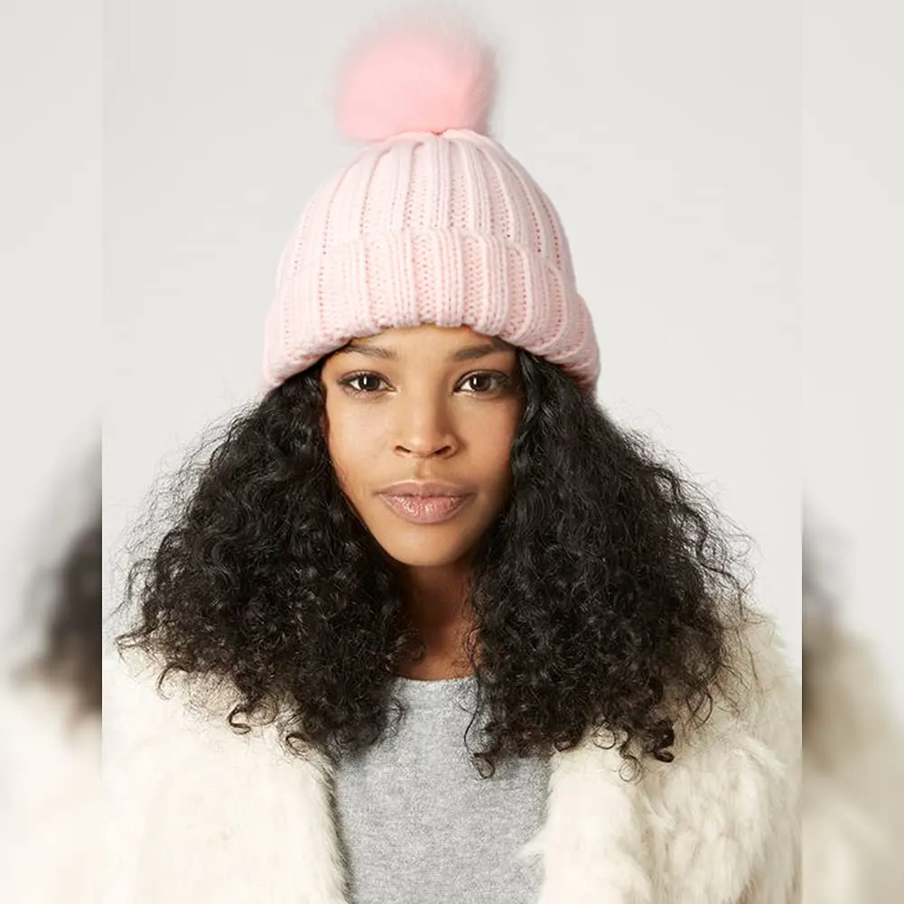 Satin Lined Pom Beanie Hats