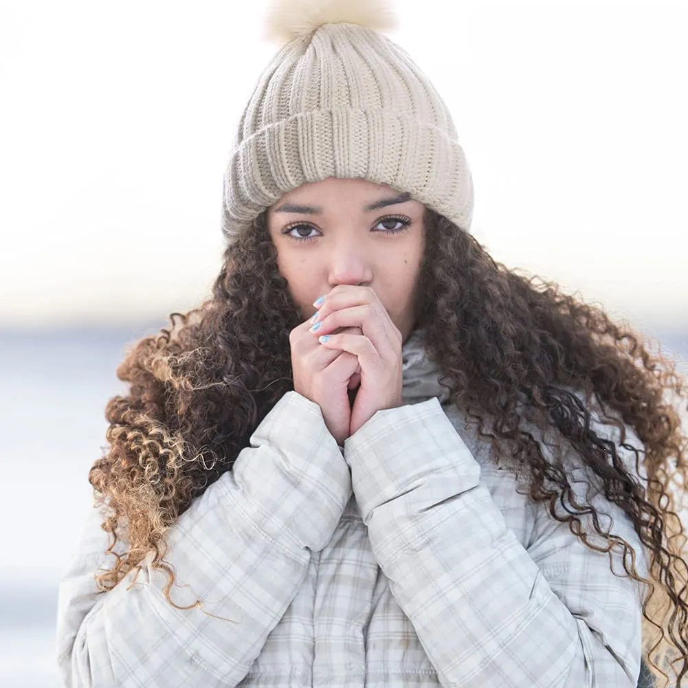 Satin Lined Pom Beanie Hats