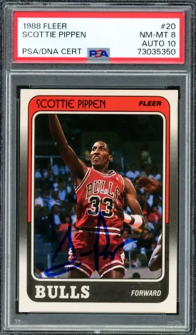 Scottie Pippen Autographed 1988 Fleer Rookie Card #20 Chicago Bulls PSA 8 Auto Grade Gem Mint 10 PSA/DNA #73035350