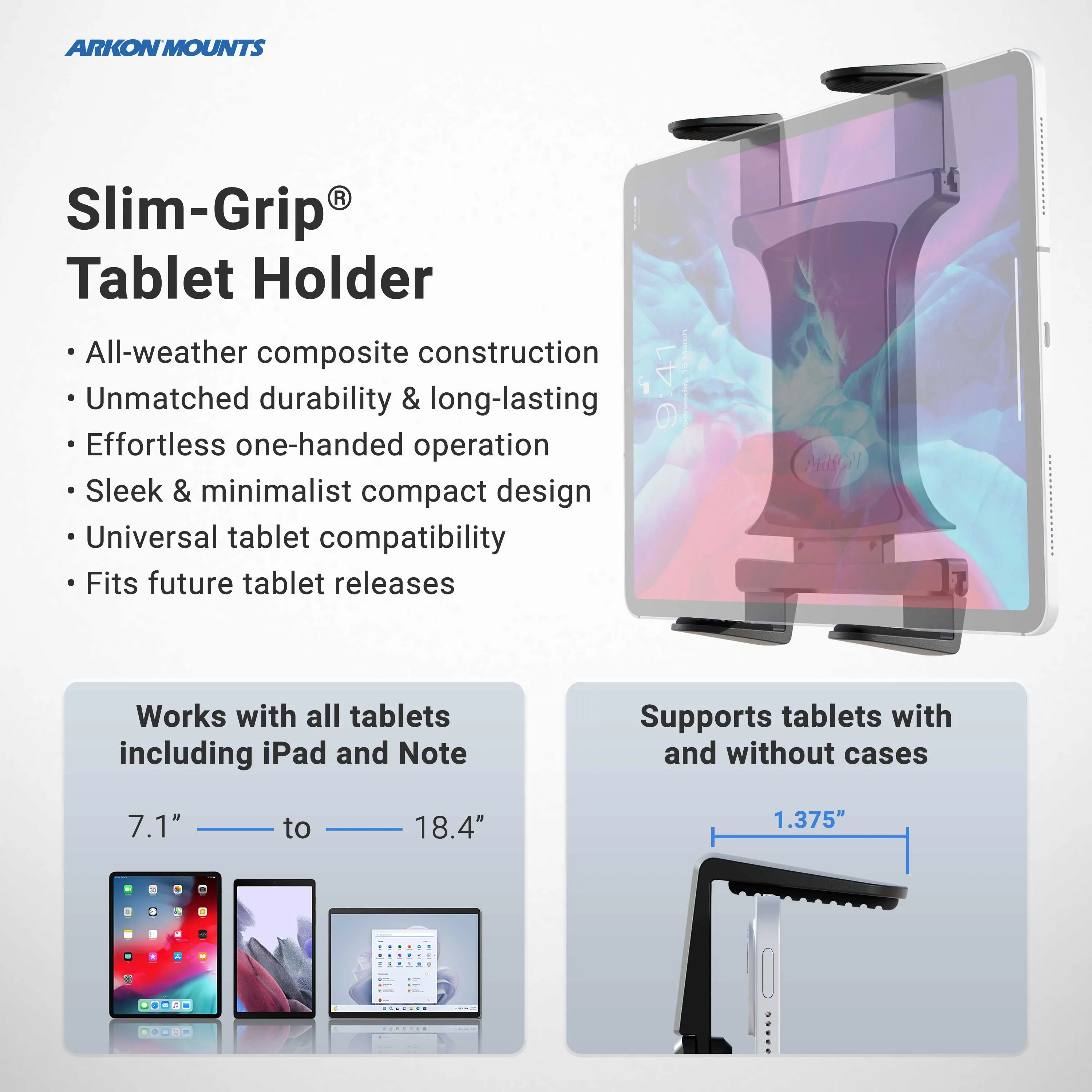 Slim-Grip® Tablet Holder with Clamp Base and Extension Arm