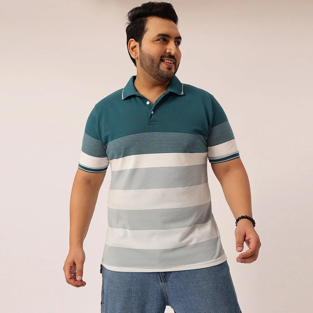 Teal Blue and white Stripe Polo T-shirt