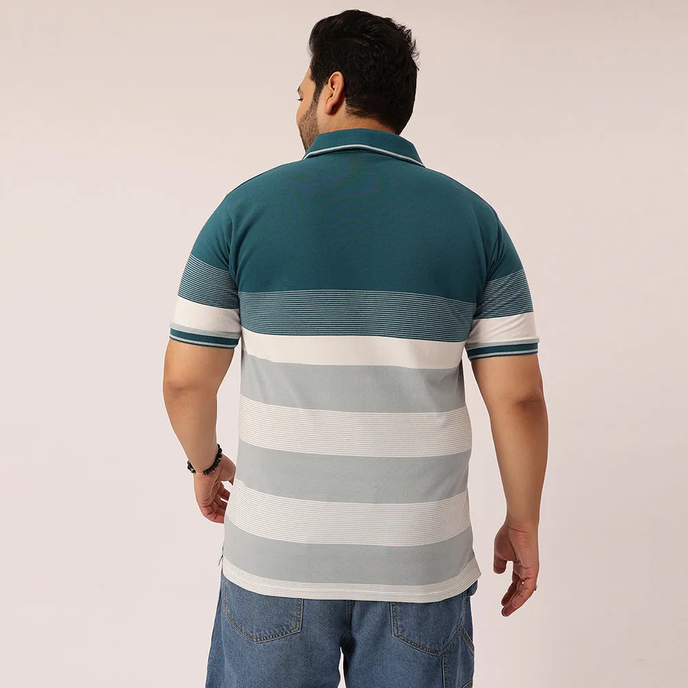 Teal Blue and white Stripe Polo T-shirt