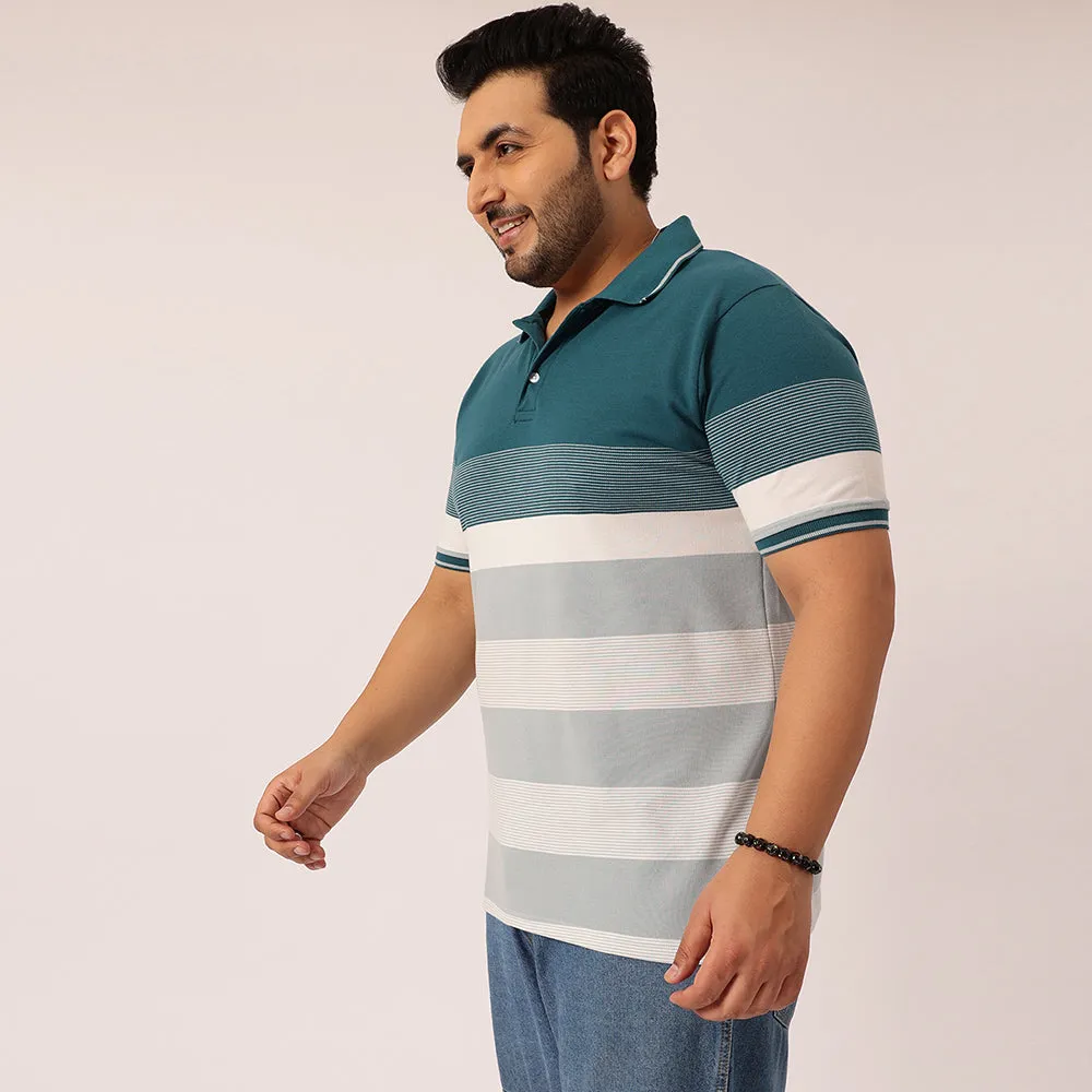 Teal Blue and white Stripe Polo T-shirt