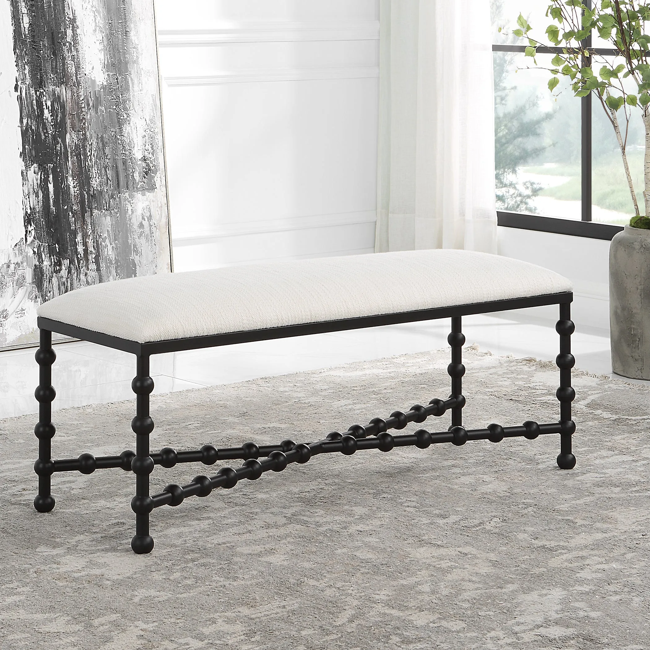 Uttermost Iron Drops Cushioned Bench