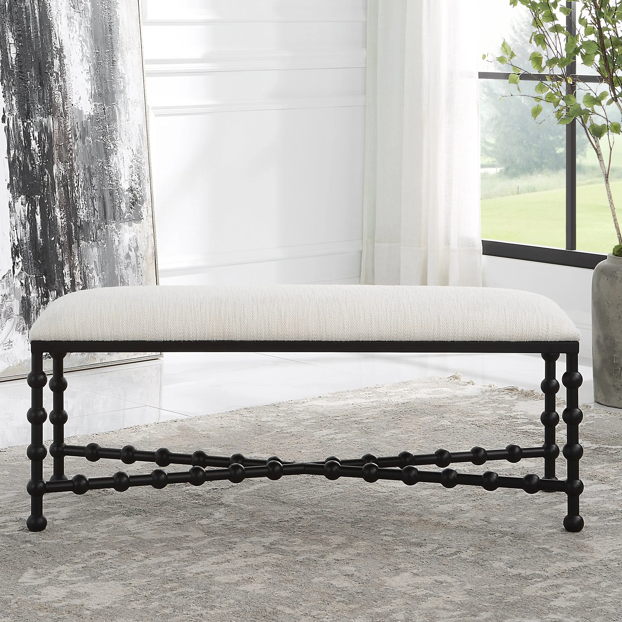 Uttermost Iron Drops Cushioned Bench