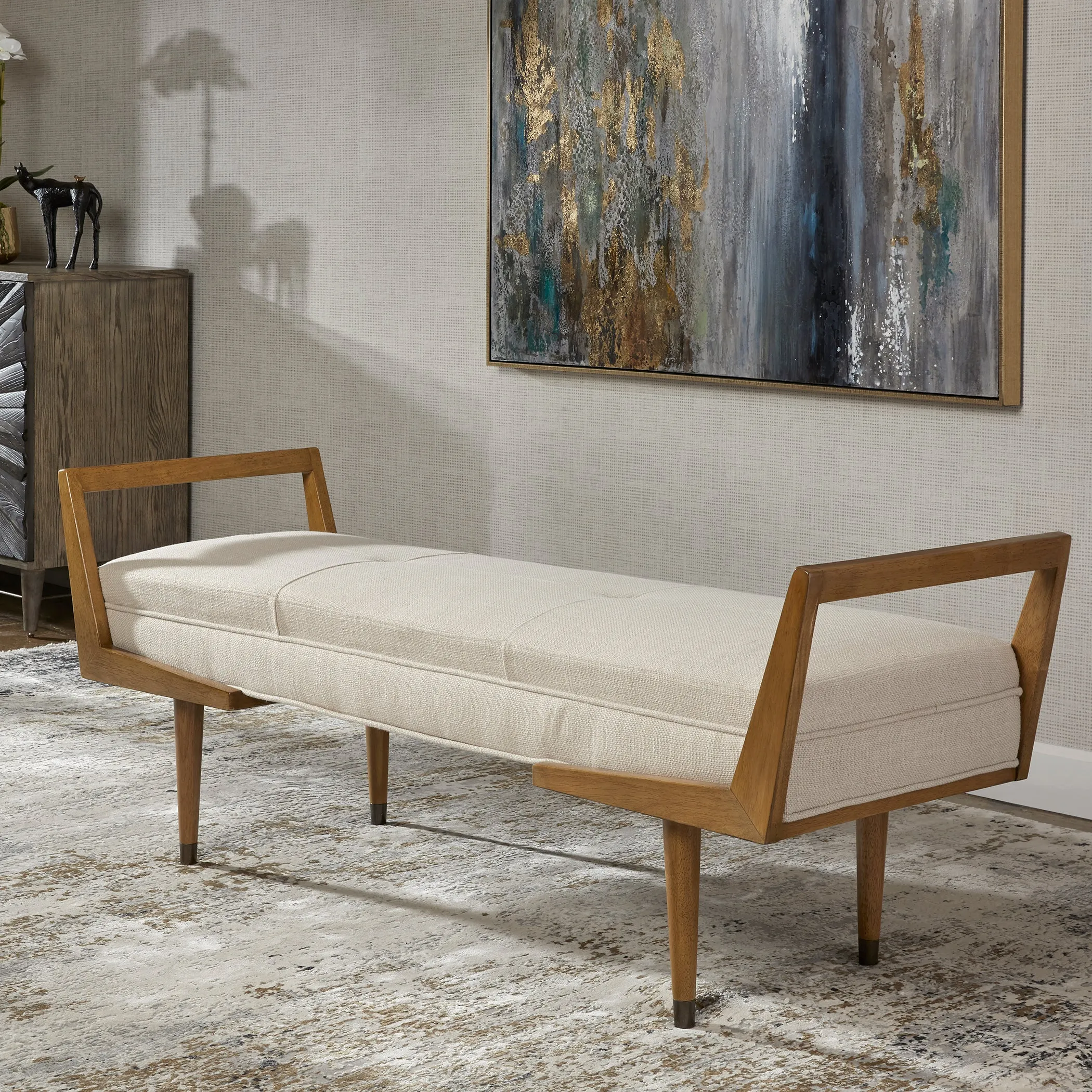 Uttermost Waylon Modern Ivory Bench