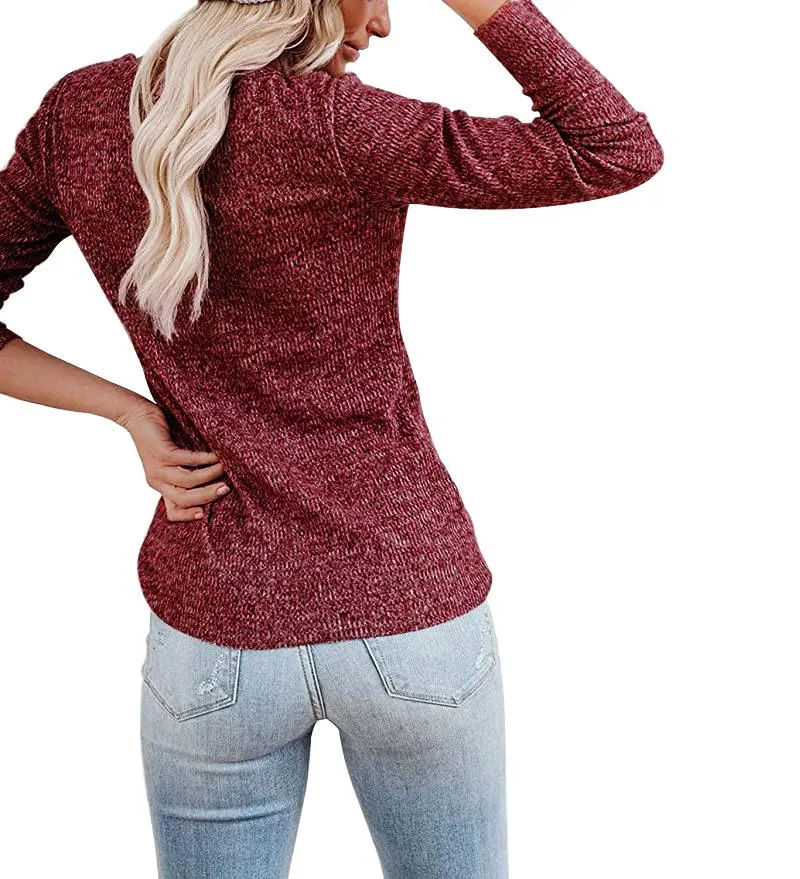 Women's chest button casual long-sleeved T-shirt